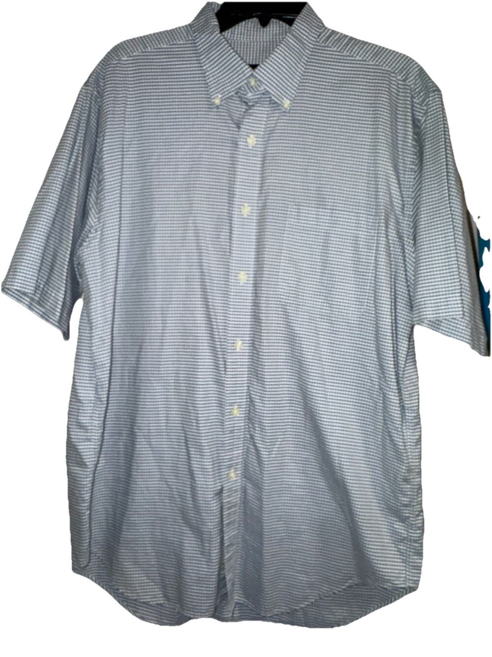 Austin Reed London Mens Large Blue White Gingham Check Button Front Shirt